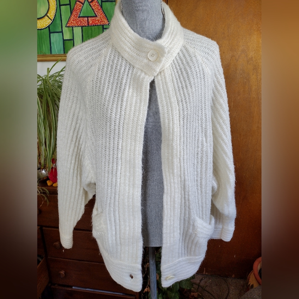 Vintage 80's Women's Gitano Cardigan Sweater Ivory Plus Sz 40